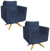 Kit 2 Poltronas Giratória Livia Suede Base de Madeira MA30 D01 - D'Rossi - Azul Marinho