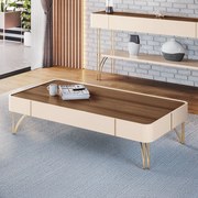 Mesa de Centro Para Sala Pés de Aço Irena H01 - D'Rossi - Off White e Castanho