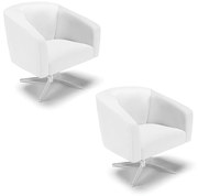 Poltrona Sala Decorativa Giratória Cromada Kit 2 Stella Sintético D03 - D'Rossi - Branco