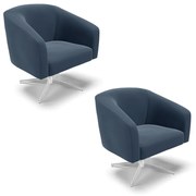 Poltrona Decorativa Giratória Cromada Kit 2 Stella Suede D03 - D'Rossi - Azul Marinho