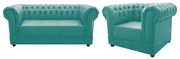 Kit Poltrona e Namoradeira Chesterfield Ana Suede Azul Tiffany - ADJ Decor