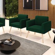 Poltrona Sala Estar Pé Palito Natural Kit 2 Marisa Bouclê - Verde
