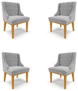 Kit 4 Cadeiras Decorativas Sala de Jantar Base Fixa de Madeira Firenze Suede Cinza/Castanho G19 - Gran Belo