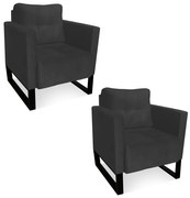 Kit 2 Poltronas Livia Suede Base Industrial Preto D01 - D'Rossi - Grafite