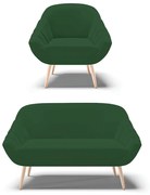 Kit 01 Namoradeira 02 Lugares e 01 Poltrona Giovana Veludo Pés Palito Natural D01 - D'Rossi - Verde