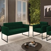 Sofá Namoradeira e Poltrona Industrial Preto Elisa Bouclê D03 - D'Rossi  - Verde