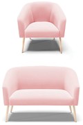 Sofá Namoradeira e Poltrona Pé Palito Natural Stella Suede D03 - D'Rossi - Rosa Bebê