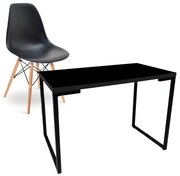 Kit Mesa para Computador Escrivaninha Porto Preto 120cm e Cadeira Eiffel Charles Eames Preto - D'Rossi