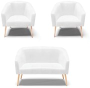 Namoradeira e 2 Poltronas Pé Palito Natural Stella Sintético PU D03 - D'Rossi  - Branco