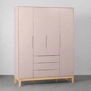 Guarda-Roupa Elfe 4 Portas e 3 Gavetas com Pés Square Natural - Rosa Fosco