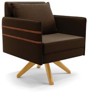 Poltrona Giratória Mari Suede Base de Madeira MA30 D03 - D'Rossi - Marrom