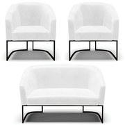 Namoradeira e 2 Poltronas Industrial  Preto Stella Sintético PU D03 - D'Rossi  - Branco