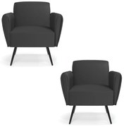 Kit 2 Poltronas Pés Palito de Ferro Bruna Corino D01 - D'Rossi - Preto