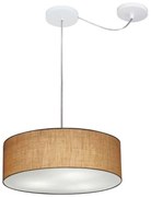 Lustre Pendente Cilíndrico Com Desvio De Centro Md-4255 Cúpula em Tecido 40x15cm Palha - Bivolt