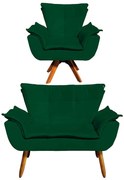 Sofá Namoradeira e Poltrona Giratória MM30 Opala Suede D03 - D'Rossi - Verde
