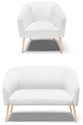 Sofá Namoradeira e Poltrona Pé Palito Natural Stella Sintético Branco D03 - D'Rossi