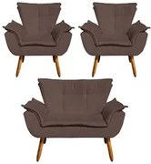Kit Namoradeira 2 Lugares e 2 Poltronas Decorativas Pés Palito Opla Su