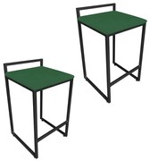 Conjunto 02 Banquetas Pietra Suede Base Preto - Verde
