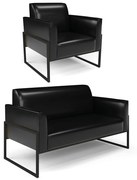 Sofá Namoradeira com Poltrona Base Industrial Alta Preto Marisa Corano - Preto