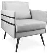 Poltrona Mari Suede com Tira Corano Preto Pés Palito de Ferro Preto - D'Rossi D03 - D'Rossi - Cinza