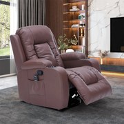 Poltrona do Papai Sala de Estar Giratória Reclinável Manual Austin Aquecimento Massagem PU Marrom Chocolate G94 - Gran Belo