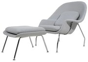 Poltrona com Puff Womb Saarinen Tecido Cinza Base Cromada - 69146 Sun House