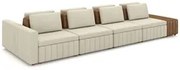 Sofá Ilha e Puff Sala Living 465cm Siesta M22 Linho Cru/Marrom - Mpoze
