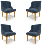Kit 4 Cadeiras Decorativas Sala de Jantar Base Fixa de Madeira Firenze Suede Azul Marinho/Castanho G19 - Gran Belo