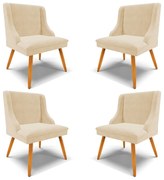 Kit 4 Cadeiras Decorativas Sala de Jantar Pés Palito de Madeira Firenze Suede Bege/Natural G19 - Gran Belo