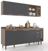Armário de Cozinha Com Tampo CP11 200cm Pérola Freijó/Grafite Z34 - Mp