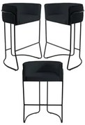 Kit 3 Banquetas Decorativas Base Aço Preto Betina Veludo C-300 Preto -