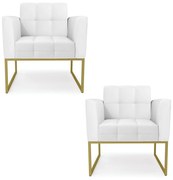 Kit 2 Poltronas Elisa Corino Base Metálica Industrial Dourado D03 - D'Rossi - Branco