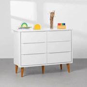 Cômoda Theo 6 Gavetas com Pés Retrô Mel – Branco