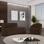 Sofá 2 Lugares Orgânico 140cm Morgan e Poltrona Lua Suede Marrom