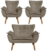 Conjunto 2 Poltronas e 1 Namoradeira Pés Palito Charger Suede Nude G19 - Gran Belo