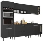 Armário de Cozinha Com Tampo CP07 260cm Pérola Preto Z34      - Mpozen