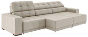Sofá Sala de Estar Retrátil e Reclinável 5 Lugares Lisboa 350cm Couro Off White G58 - Gran Belo