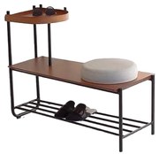 Banco Madison Laminado Cinamomo Detalhes com Assento Redondo Estofado Mesa Lateral e Sapateira