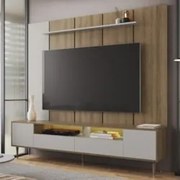 Estante Painel TV 75 Pol com LED 200cm Bianco Mel/Arenas A05 - Mpozena