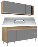 Armário Aéreo Nevada e Balcão Gabinete 180cm Com Pia Dallas Castanho/C