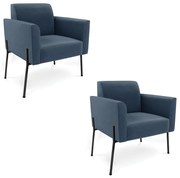 Poltrona Pé de Ferro Preto para Sala Kit 2 Marisa Suede D03 - D'Rossi - Azul Marinho