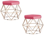 Kit 2 Puff Decorativo Base Gold Elsa Suede Rosa G41 - Gran Belo