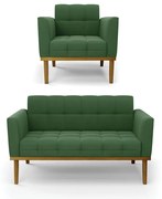 Namoradeira com Poltrona Base de Madeira Castanho Elisa Suede D03 - D'Rossi - Verde