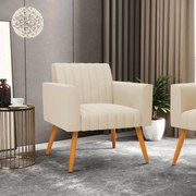 Poltrona Viena Gomada Suede Pés Palito Castanho D03 - D'Rossi - Bege