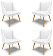 Kit 4 Cadeiras Decorativas Sala de Jantar Pés Palito de Madeira Firenze PU Branco Fosco/Natural G19 - Gran Belo