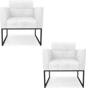 Poltrona Base Industrial Preto Kit 2 Ana Sintético PU Branco - Ibiza