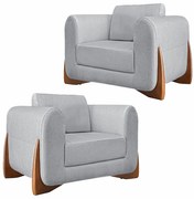 Kit 2 Poltronas Decorativas Pés em Madeira Buzz Linho Cinza Rustico G63 - Gran Belo