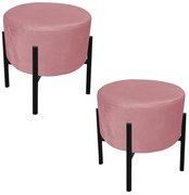 Kit 2 Puffs Iron Suede Base Preto Palito - Rose