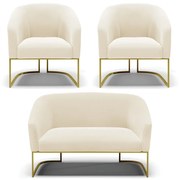 Namoradeira e 2 Poltronas Industrial Dourado Stella Veludo D03 - D'Rossi - Bege