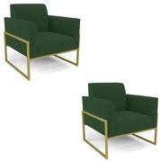 Kit 2 Poltronas Base Industrial Alta Dourado Marisa Veludo D03 - D'Rossi - Verde